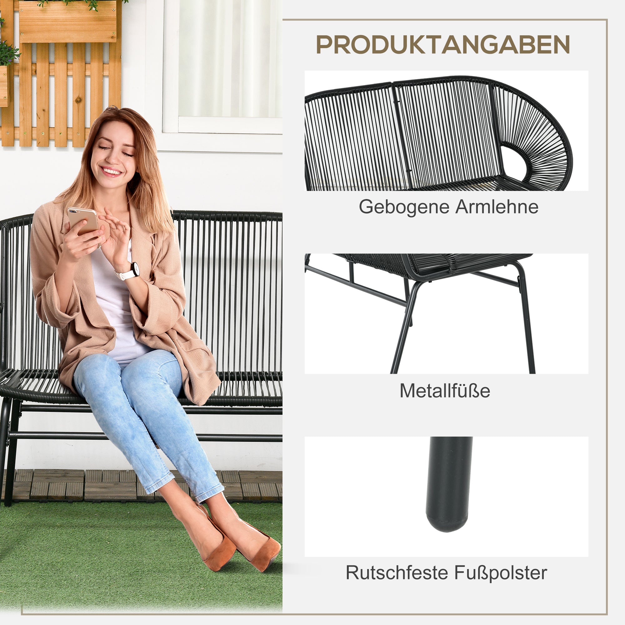 Rattan Armchair, Outdoor Chair made of Polyrattan, Weatherproof Garden Chair up to 260kg load capacity, Garden Chairs for Garden Balcony, Porch, Patio, Black