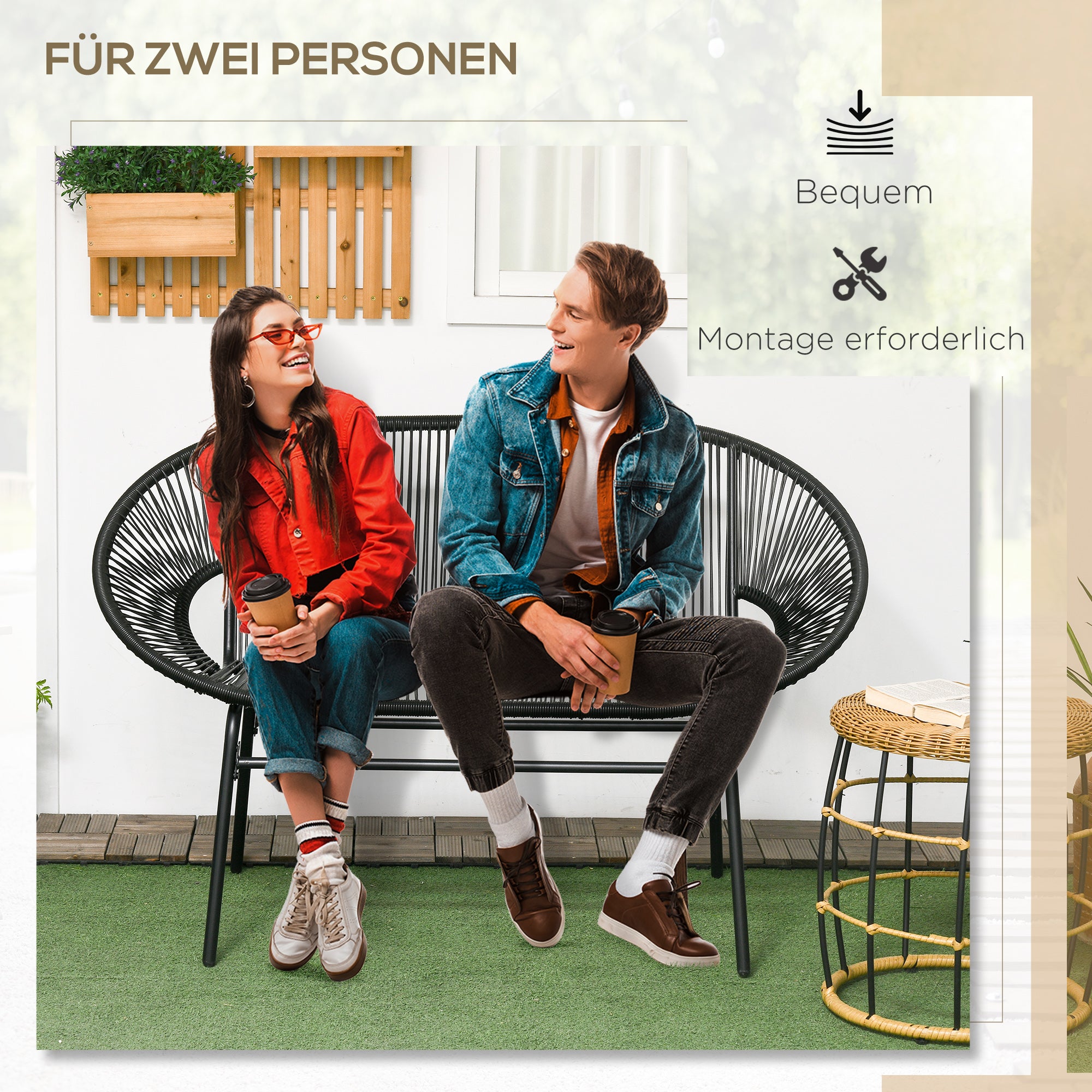 Rattan Armchair, Outdoor Chair made of Polyrattan, Weatherproof Garden Chair up to 260kg load capacity, Garden Chairs for Garden Balcony, Porch, Patio, Black