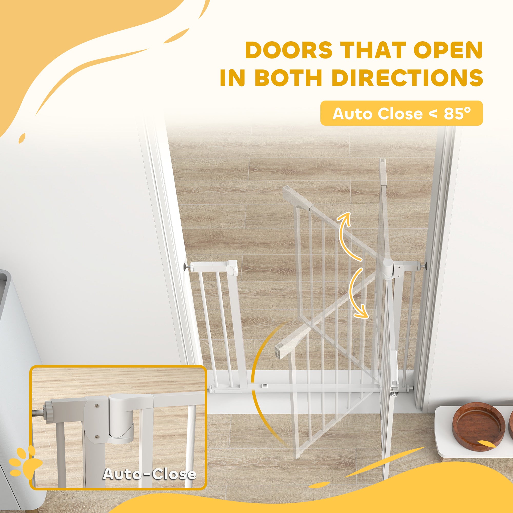 No-Drill Safety Gate for Babies & Pets — Fits 30–35 in x 30 in, Auto-Close, One-Hand Operation, Dual Lock — White