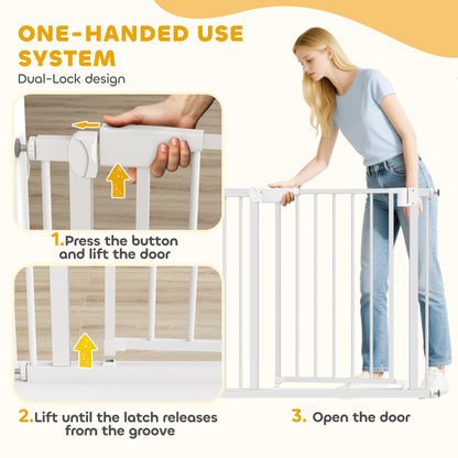 No-Drill Safety Gate for Babies & Pets — Fits 30–35 in x 30 in, Auto-Close, One-Hand Operation, Dual Lock — White
