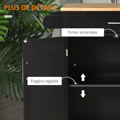Kitchen Cart on Wheels Serving Cart Kitchen Island with Drawer, Cupboard, and Towel Holder - 83L x 45W x 91.5H cm Black