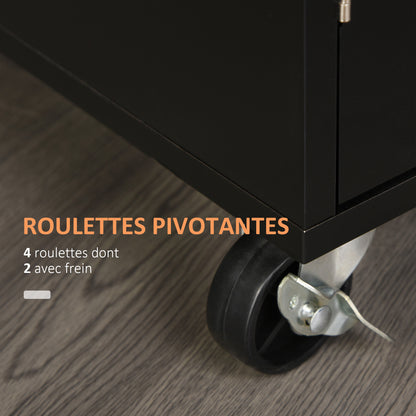 Kitchen Cart on Wheels Serving Cart Kitchen Island with Drawer, Cupboard, and Towel Holder - 83L x 45W x 91.5H cm Black