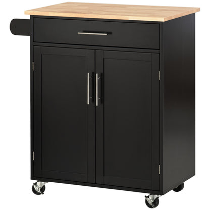 Kitchen Cart on Wheels Serving Cart Kitchen Island with Drawer, Cupboard, and Towel Holder - 83L x 45W x 91.5H cm Black