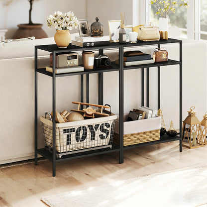 Narrow Console Table with 3 Tiers, Industrial Metal Side Table for Living Room & Hallway, 55 x 30 x 85 cm (21.7 x 11.8 x 33.5 in), Black