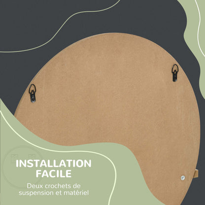 Round Wall Mirror with Bathroom Storage Shelf - Ø 45 x 10H cm - Natural Wood Effect