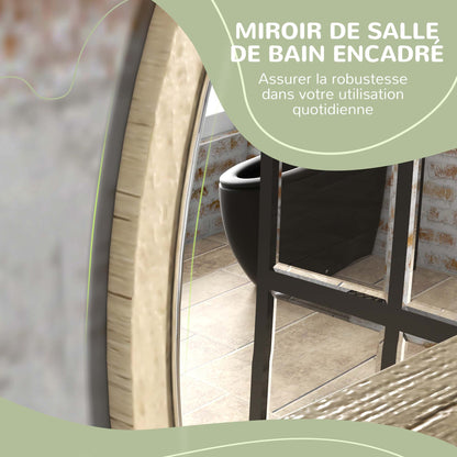 Round Wall Mirror with Bathroom Storage Shelf - Ø 45 x 10H cm - Natural Wood Effect