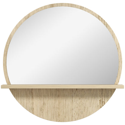 Round Wall Mirror with Bathroom Storage Shelf - Ø 45 x 10H cm - Natural Wood Effect