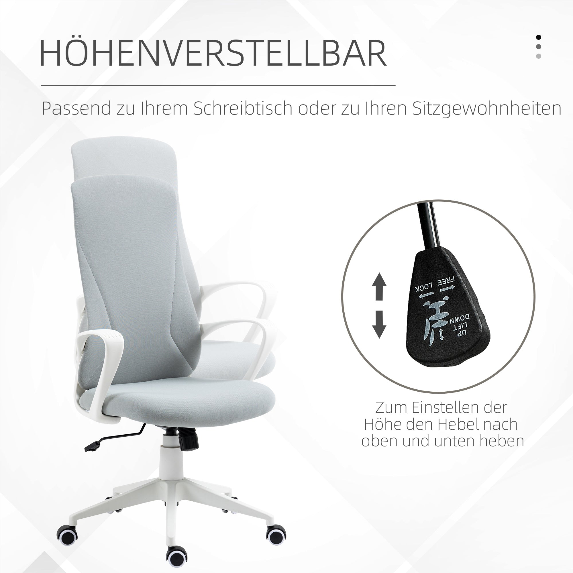 Office Chair with Tilt Function, Height Adjustable Desk Chair, Ergonomic Computer Chair, Rotating PC Chair for Home Office, Stretch Fabric, Light Gray