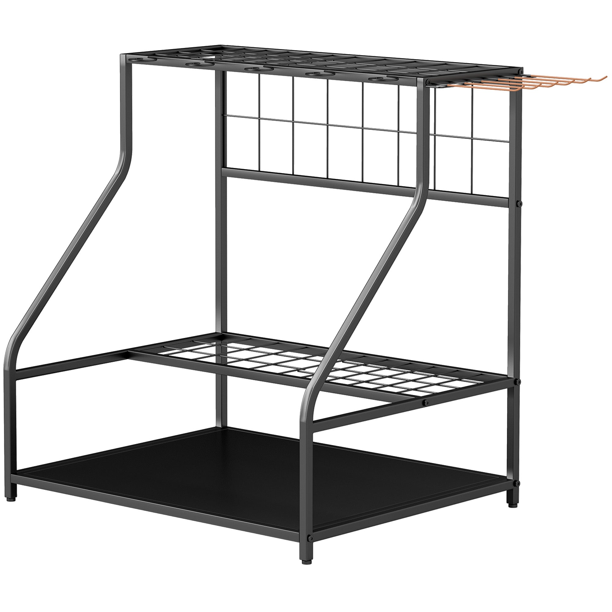 Garden Tool Organizer with Hooks, 3-Tier Garage Tool Holder, Garden Tool Stand for Pruners, Shovels, Rakes for Garden, Orange Garage