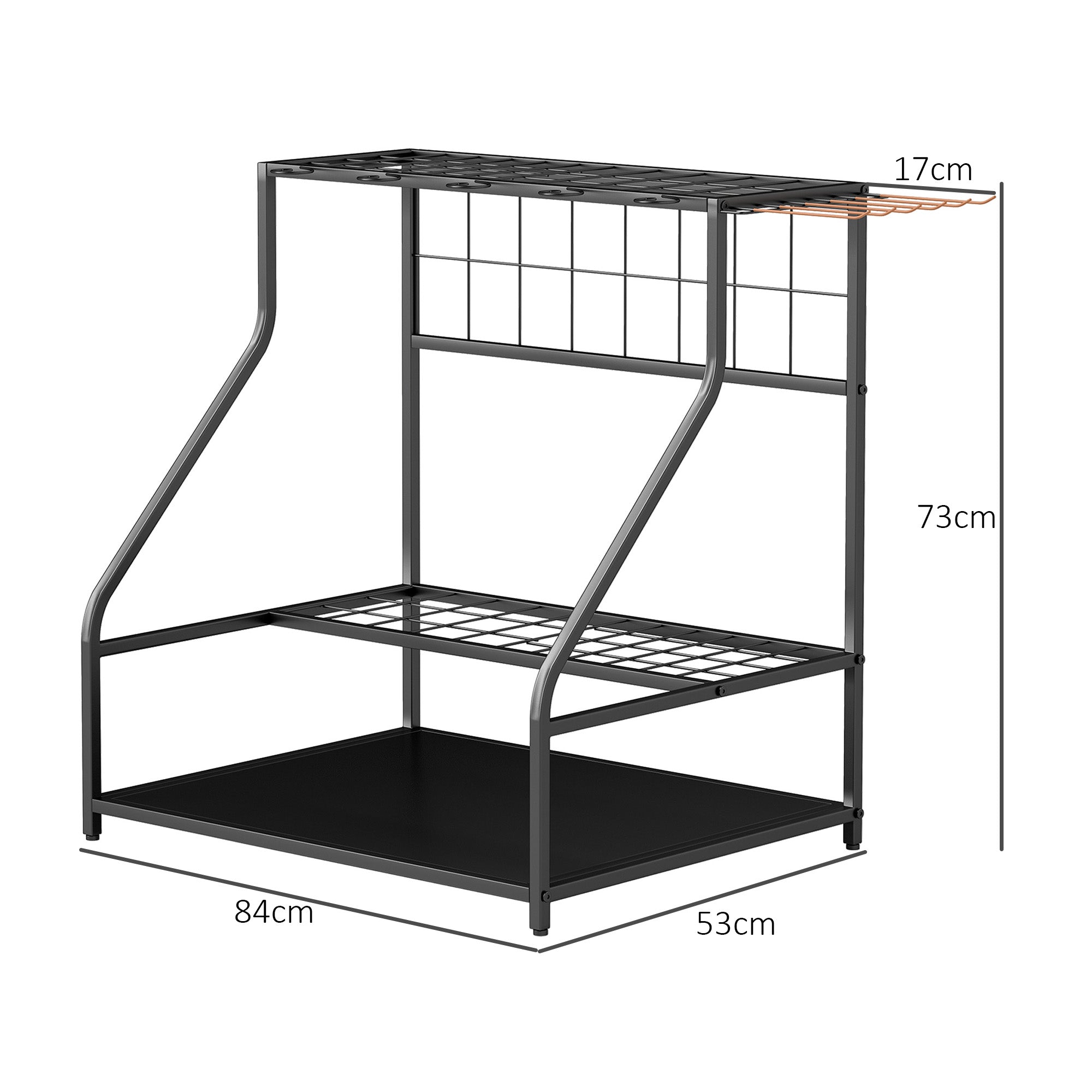 Garden Tool Organizer with Hooks, 3-Tier Garage Tool Holder, Garden Tool Stand for Pruners, Shovels, Rakes for Garden, Orange Garage