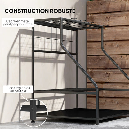 Garden Tool Organizer with Hooks, 3-Tier Garage Tool Holder, Garden Tool Stand for Pruners, Shovels, Rakes for Garden, Orange Garage