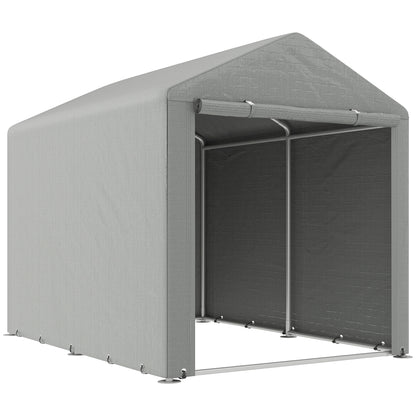 Outdoor Motorcycle Garage Storage Shed with UV Protection and Zippered Entrance, Garage Tent for Bicycles and Tools in Galvanized Metal and PE Fabric, 160x218x172 cm, Light Gray