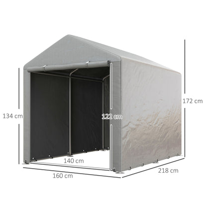 Outdoor Motorcycle Garage Storage Shed with UV Protection and Zippered Entrance, Garage Tent for Bicycles and Tools in Galvanized Metal and PE Fabric, 160x218x172 cm, Light Gray
