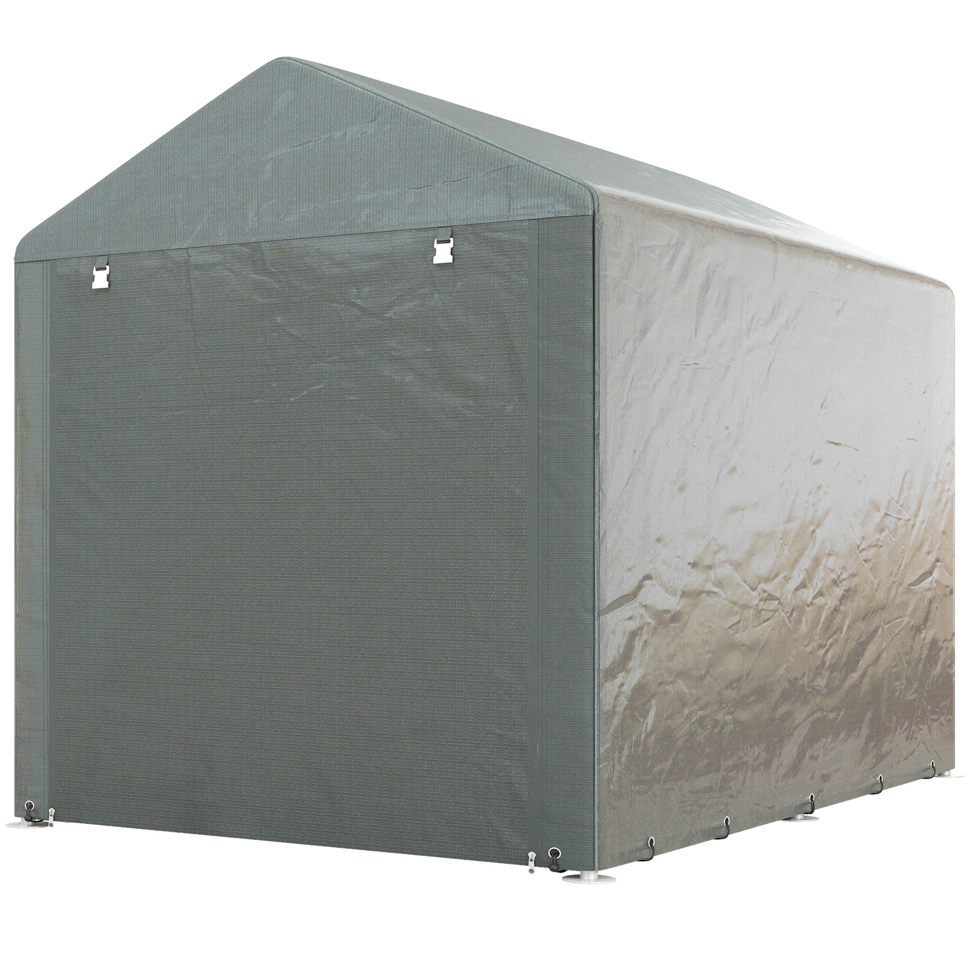 Outdoor Motorcycle Garage Storage Shed with UV Protection and Zippered Entrance, Garage Tent for Bicycles and Tools in Galvanized Metal and PE Fabric, 160x218x172 cm, Light Gray