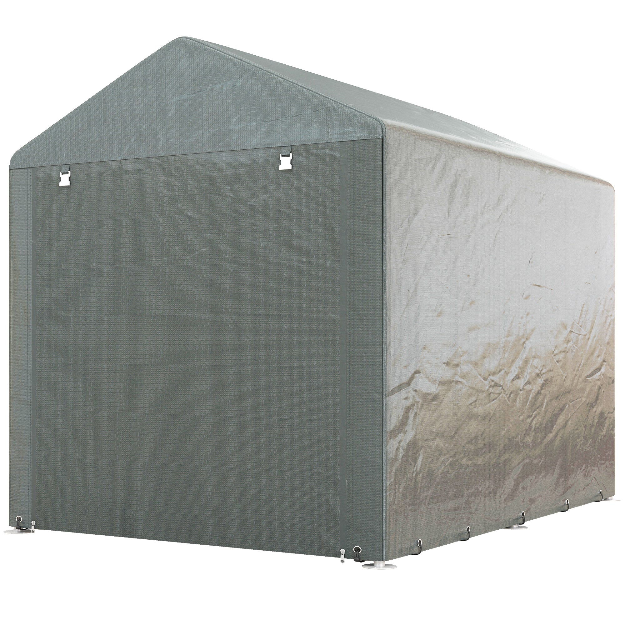 Outdoor Motorcycle Garage Storage Shed with UV Protection and Zippered Entrance, Garage Tent for Bicycles and Tools in Galvanized Metal and PE Fabric, 160x218x172 cm, Light Gray