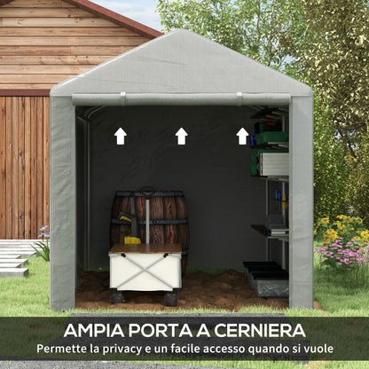 Outdoor Motorcycle Garage Storage Shed with UV Protection and Zippered Entrance, Garage Tent for Bicycles and Tools in Galvanized Metal and PE Fabric, 160x218x172 cm, Light Gray