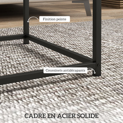 Set of 2 nestable square coffee tables with steel frame and gray wood tabletops