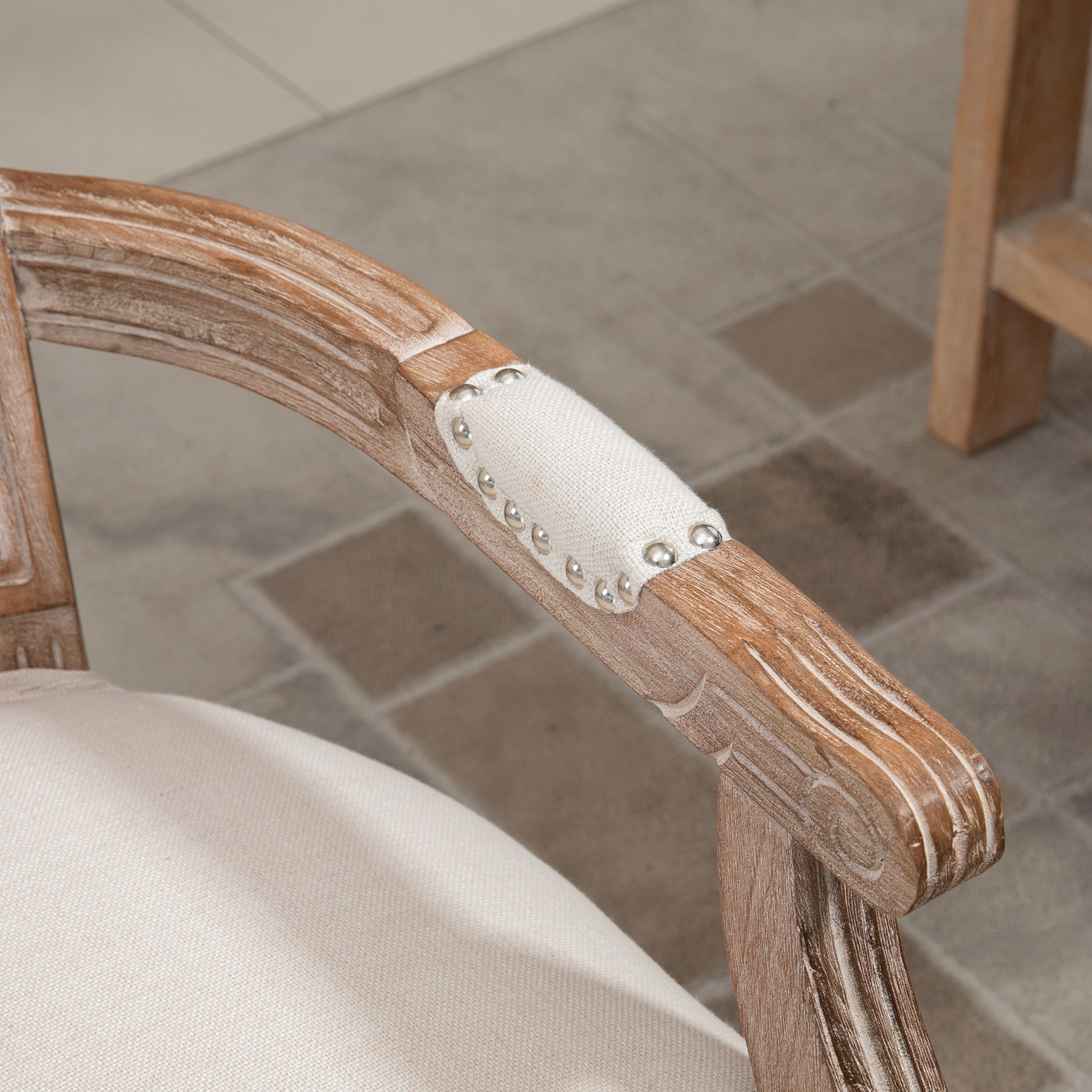 Dining Chair, Solid Wood Kitchen Chair, Padded Chair, Upholstered Chair with Linen Touch, Living Room Chair in Vintage Design, Cream White, 59 x 63.5 x 96 cm