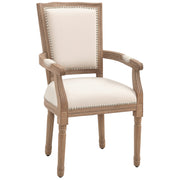 Dining Chair, Solid Wood Kitchen Chair, Padded Chair, Upholstered Chair with Linen Touch, Living Room Chair in Vintage Design, Cream White, 59 x 63.5 x 96 cm