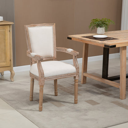 Dining Chair, Solid Wood Kitchen Chair, Padded Chair, Upholstered Chair with Linen Touch, Living Room Chair in Vintage Design, Cream White, 59 x 63.5 x 96 cm