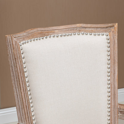 Dining Chair, Solid Wood Kitchen Chair, Padded Chair, Upholstered Chair with Linen Touch, Living Room Chair in Vintage Design, Cream White, 59 x 63.5 x 96 cm