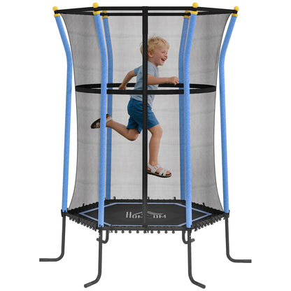 Children's Trampoline Ø163.5 cm, Indoor Trampoline with Safety Net Edge Cover Bungee Cord, Children's Trampoline up to 50 kg, for Children 3-10 Years Blue