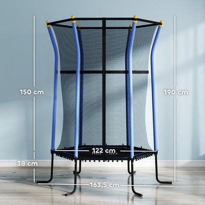 Children's Trampoline Ø163.5 cm, Indoor Trampoline with Safety Net Edge Cover Bungee Cord, Children's Trampoline up to 50 kg, for Children 3-10 Years Blue
