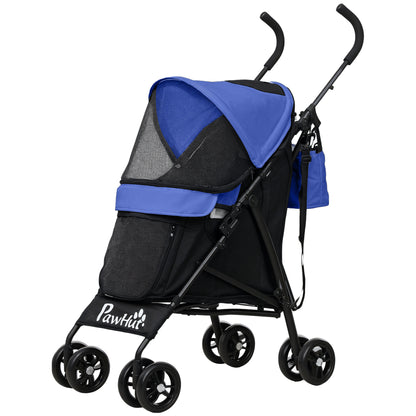 Dog Buggy Foldable Dog & Cat Stroller Cat Buggy with Mesh Windows, Shoulder Strap, Storage Bag, Cup Holder Umbrella Cat Buggy Dark Blue