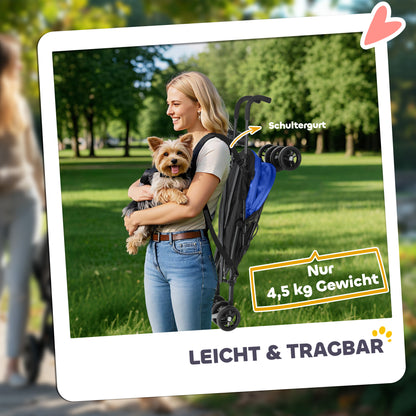 Dog Buggy Foldable Dog & Cat Stroller Cat Buggy with Mesh Windows, Shoulder Strap, Storage Bag, Cup Holder Umbrella Cat Buggy Dark Blue