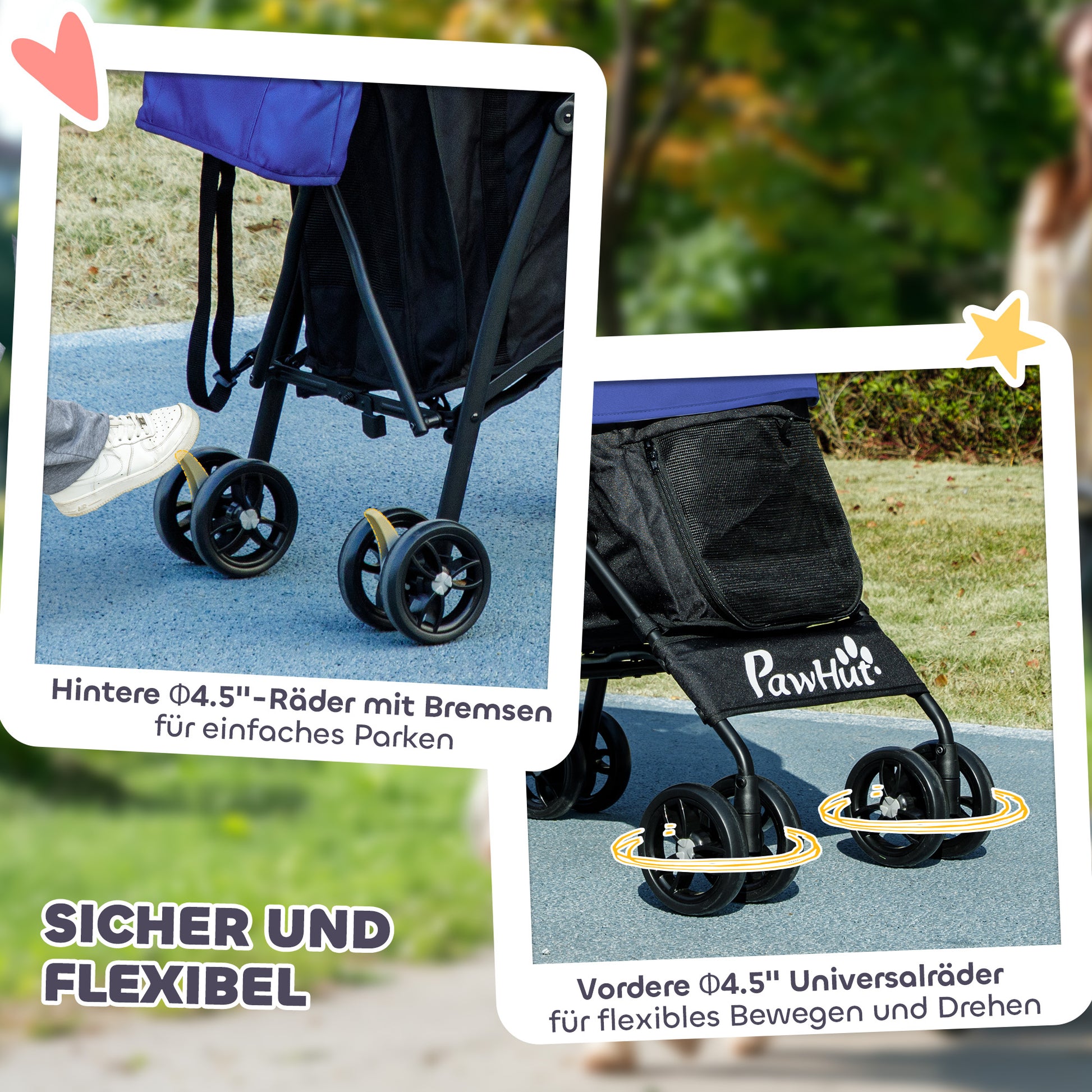 Dog Buggy Foldable Dog & Cat Stroller Cat Buggy with Mesh Windows, Shoulder Strap, Storage Bag, Cup Holder Umbrella Cat Buggy Dark Blue
