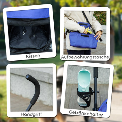 Dog Buggy Foldable Dog & Cat Stroller Cat Buggy with Mesh Windows, Shoulder Strap, Storage Bag, Cup Holder Umbrella Cat Buggy Dark Blue