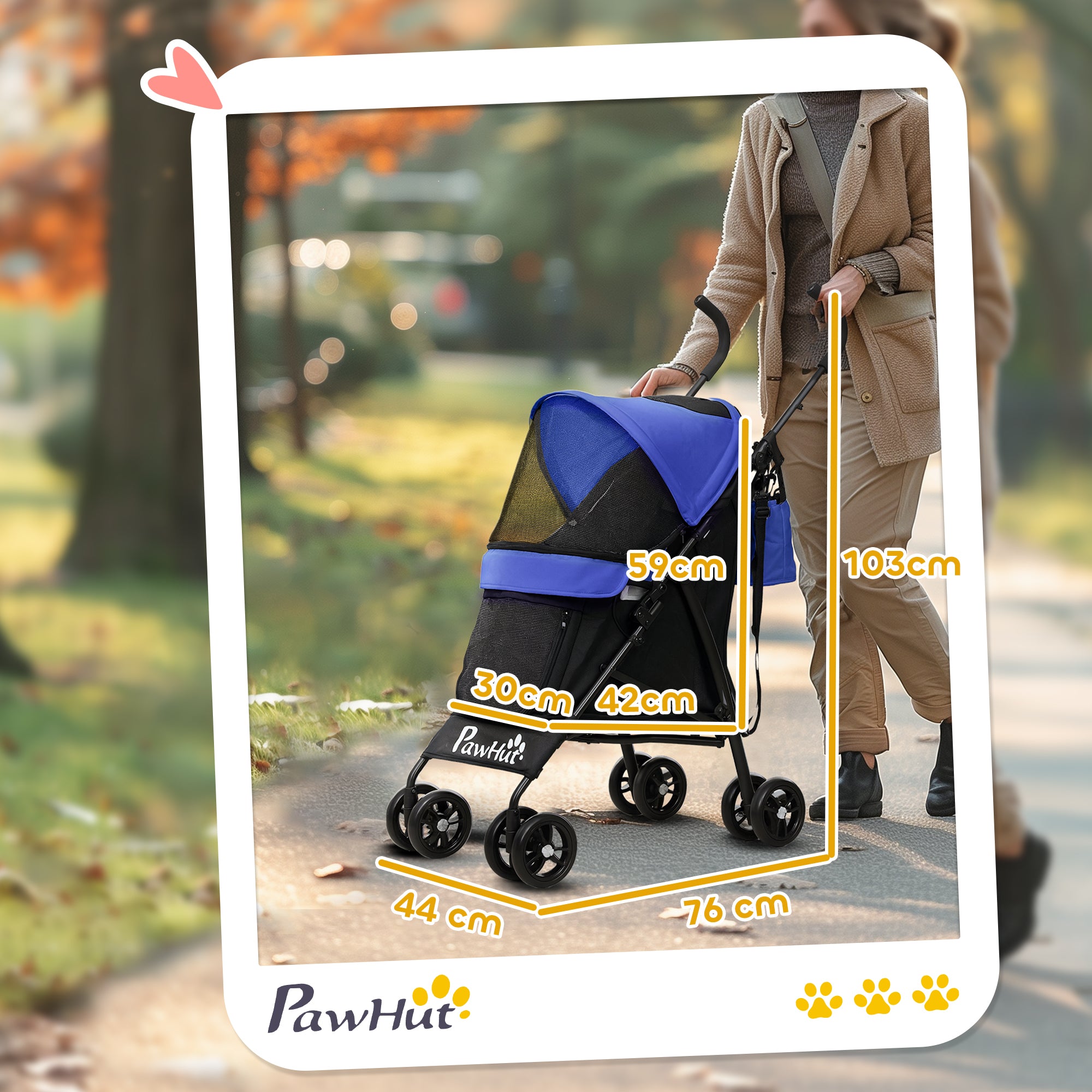 Dog Buggy Foldable Dog & Cat Stroller Cat Buggy with Mesh Windows, Shoulder Strap, Storage Bag, Cup Holder Umbrella Cat Buggy Dark Blue