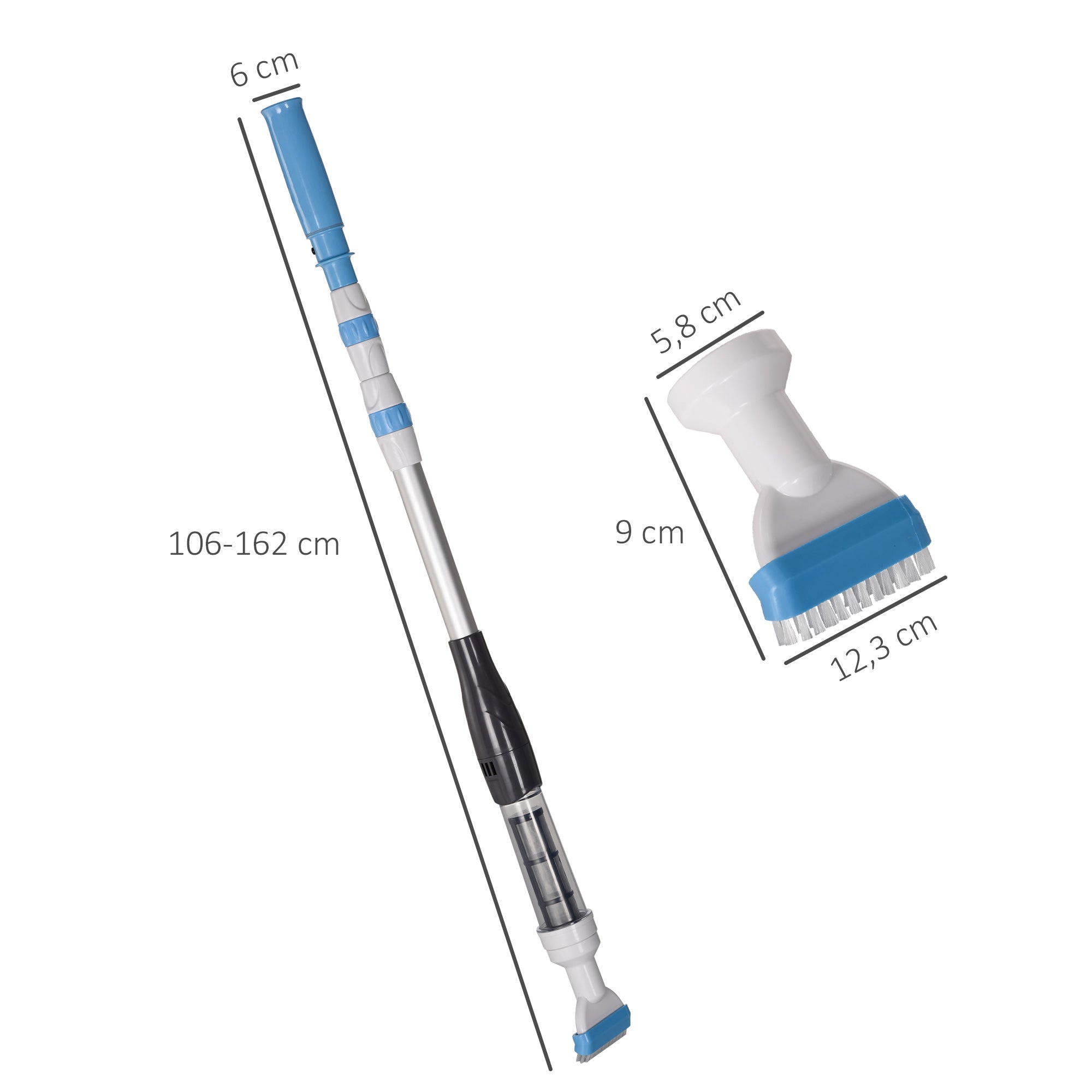 Cordless Pool Vacuum with Brush, Lighted Pool Cleaner with Adjustable 3-Section Pole for Inground, Above Ground Pools, Hot Tubs, Aluminum
