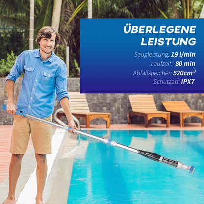 Cordless Pool Vacuum with Brush, Lighted Pool Cleaner with Adjustable 3-Section Pole for Inground, Above Ground Pools, Hot Tubs, Aluminum