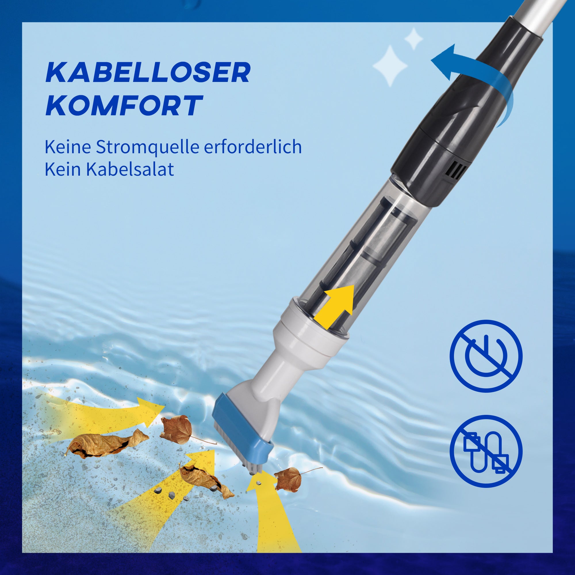 Cordless Pool Vacuum with Brush, Lighted Pool Cleaner with Adjustable 3-Section Pole for Inground, Above Ground Pools, Hot Tubs, Aluminum