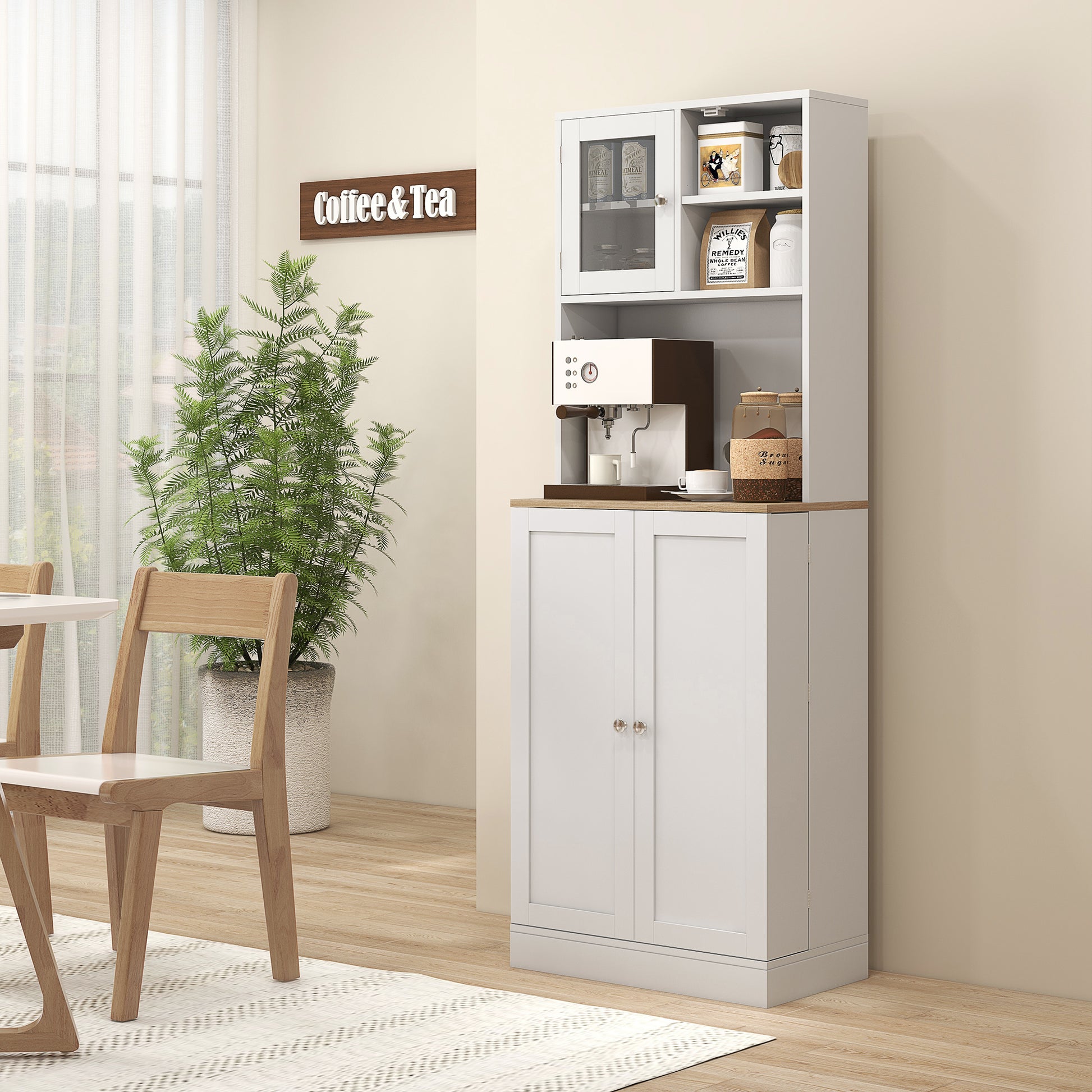 Kitchen Pantry Kitchen Cabinet Kitchen Sideboard with 3 Doors Adjustable Shelves and 8 Door Shelves for Dining Room Living Room 60x35x169 cm White