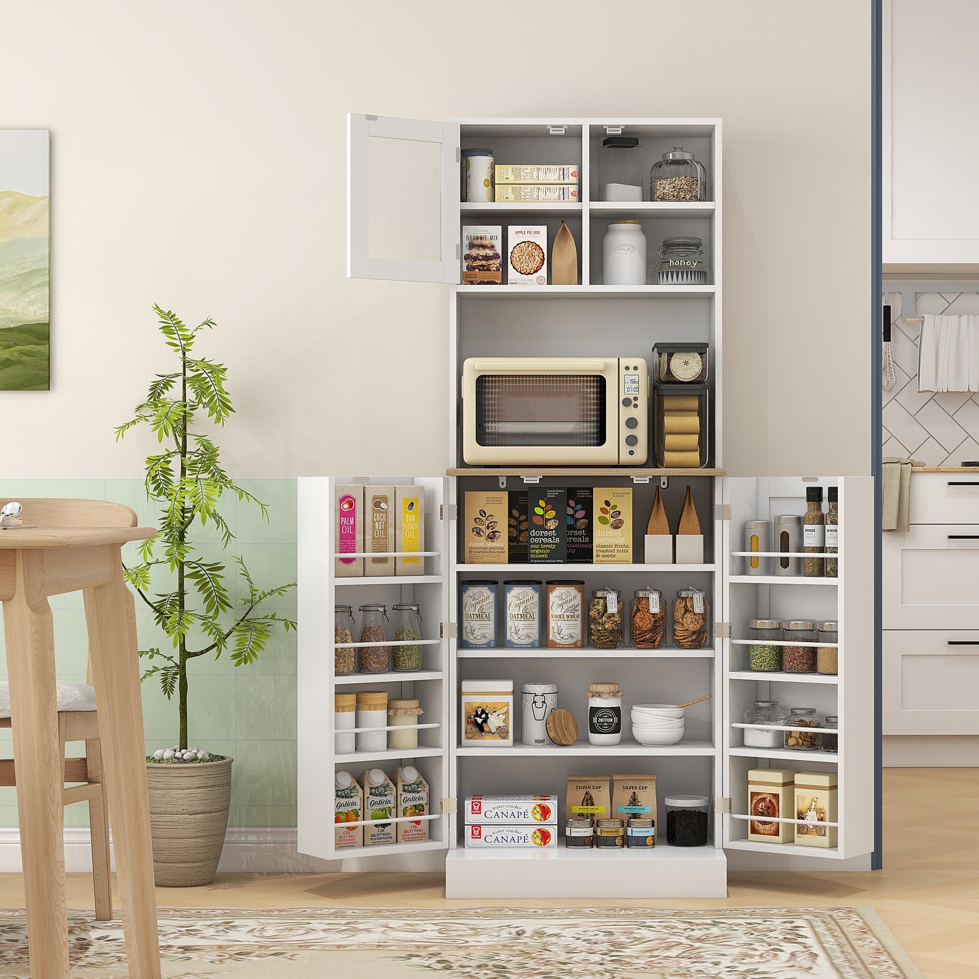 Kitchen Pantry Kitchen Cabinet Kitchen Sideboard with 3 Doors Adjustable Shelves and 8 Door Shelves for Dining Room Living Room 60x35x169 cm White