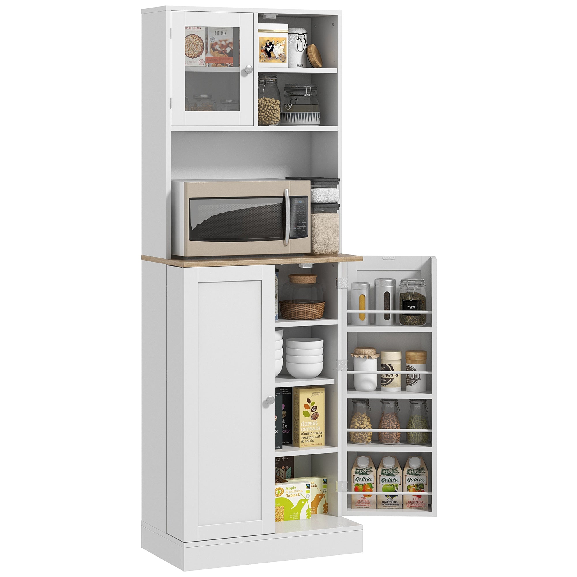 Kitchen Pantry Kitchen Cabinet Kitchen Sideboard with 3 Doors Adjustable Shelves and 8 Door Shelves for Dining Room Living Room 60x35x169 cm White