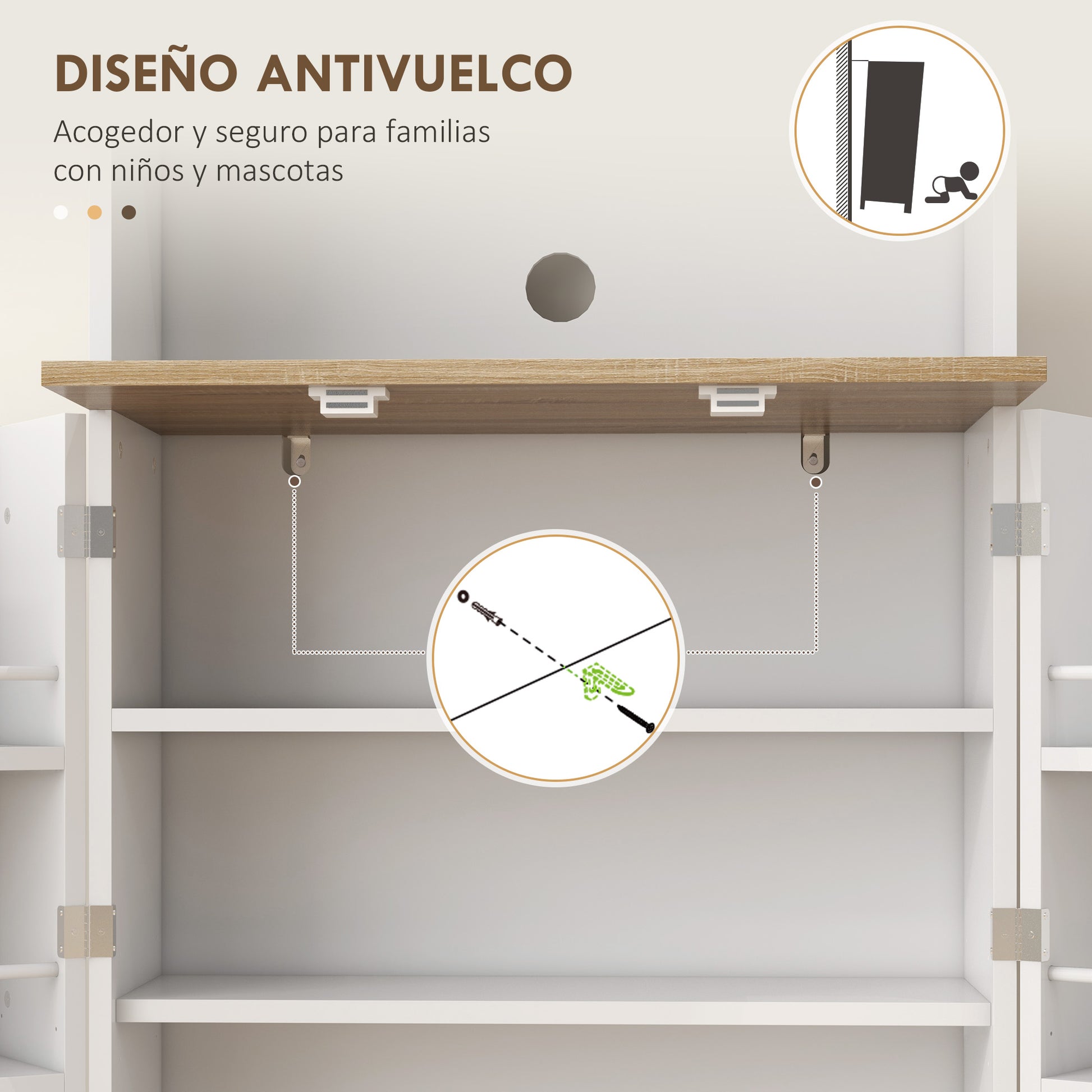 Kitchen Pantry Kitchen Cabinet Kitchen Sideboard with 3 Doors Adjustable Shelves and 8 Door Shelves for Dining Room Living Room 60x35x169 cm White