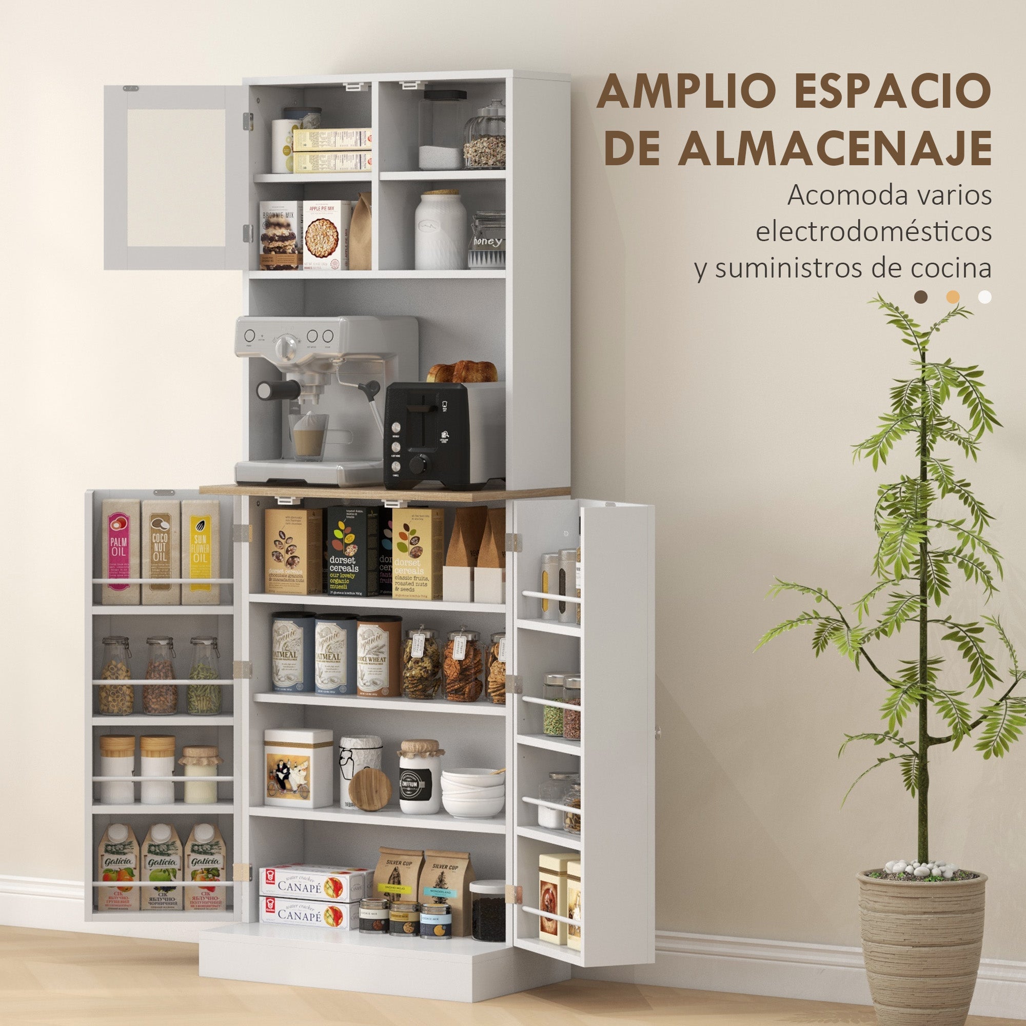 Kitchen Pantry Kitchen Cabinet Kitchen Sideboard with 3 Doors Adjustable Shelves and 8 Door Shelves for Dining Room Living Room 60x35x169 cm White