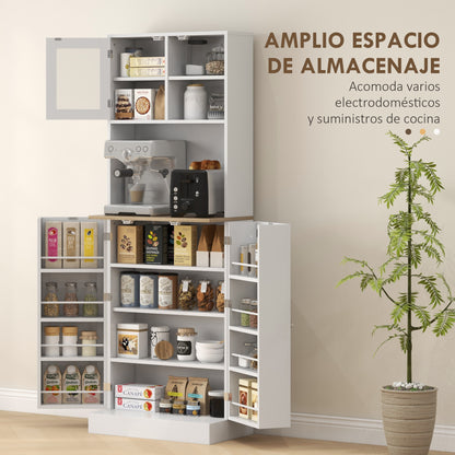 Kitchen Pantry Kitchen Cabinet Kitchen Sideboard with 3 Doors Adjustable Shelves and 8 Door Shelves for Dining Room Living Room 60x35x169 cm White